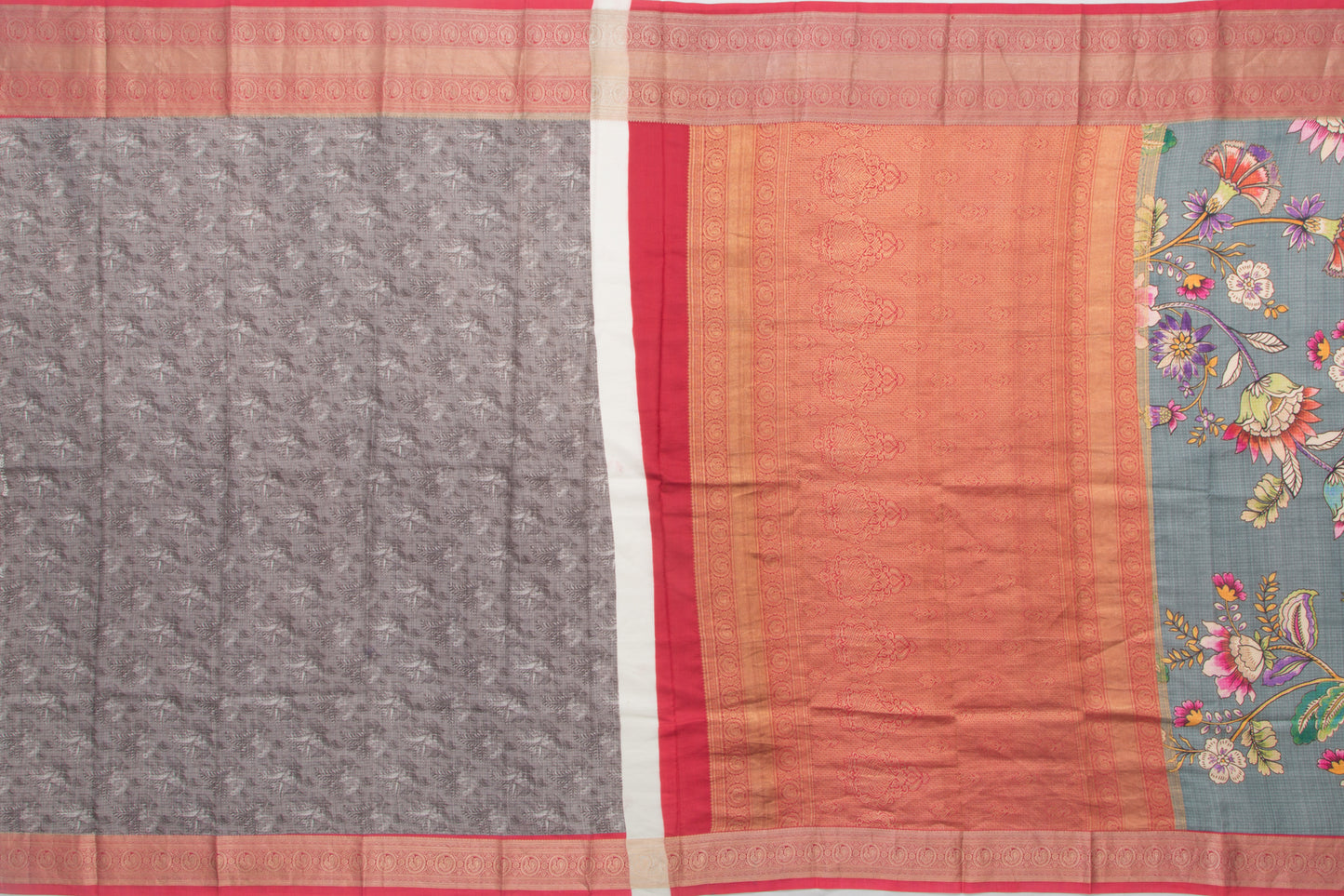 Kanchipuram Silk Floral Printed Grey Saree