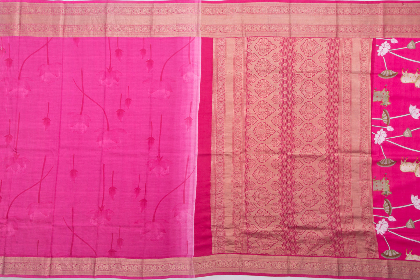 Kanchipuram Silk Printed Pink Saree