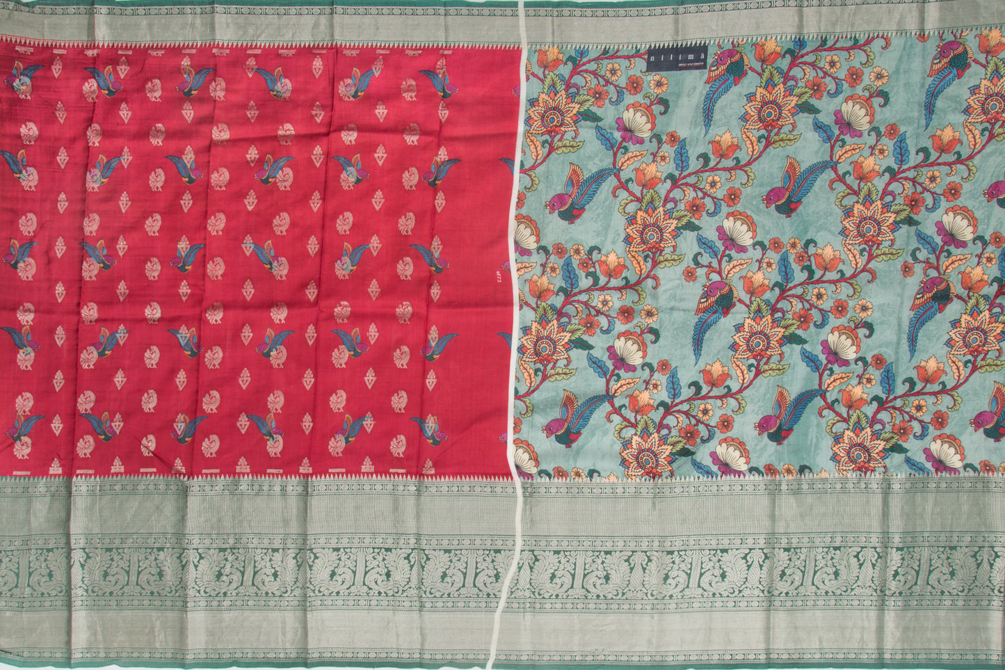 Kanchipuram Silk Floral Printed Pastel Green Saree