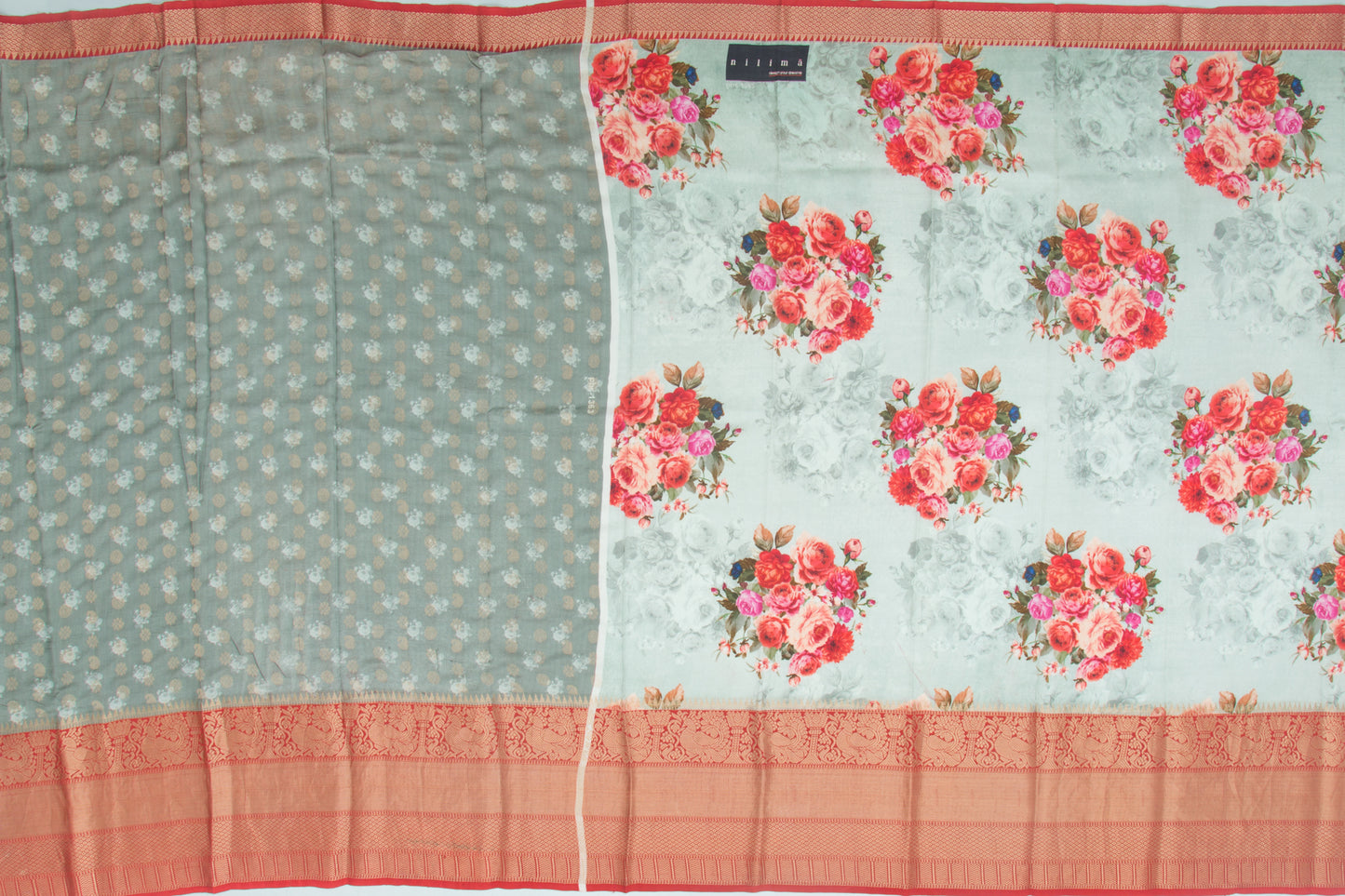 Kanchipuram Silk Floral Printed Grey Saree