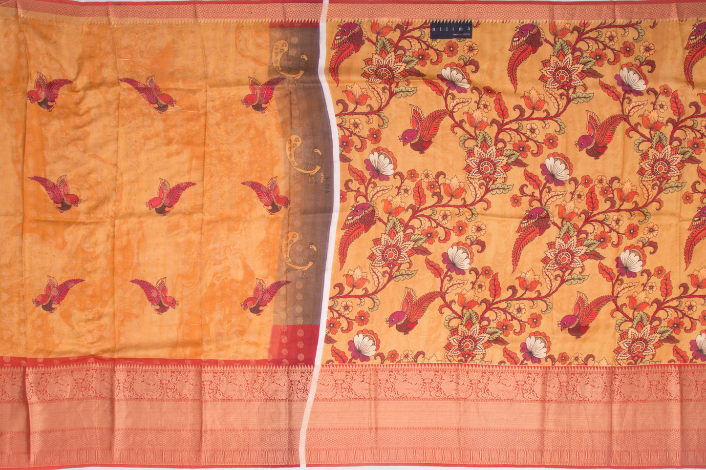 Kanchipuram Silk Floral Printed Mustard Yellow Saree