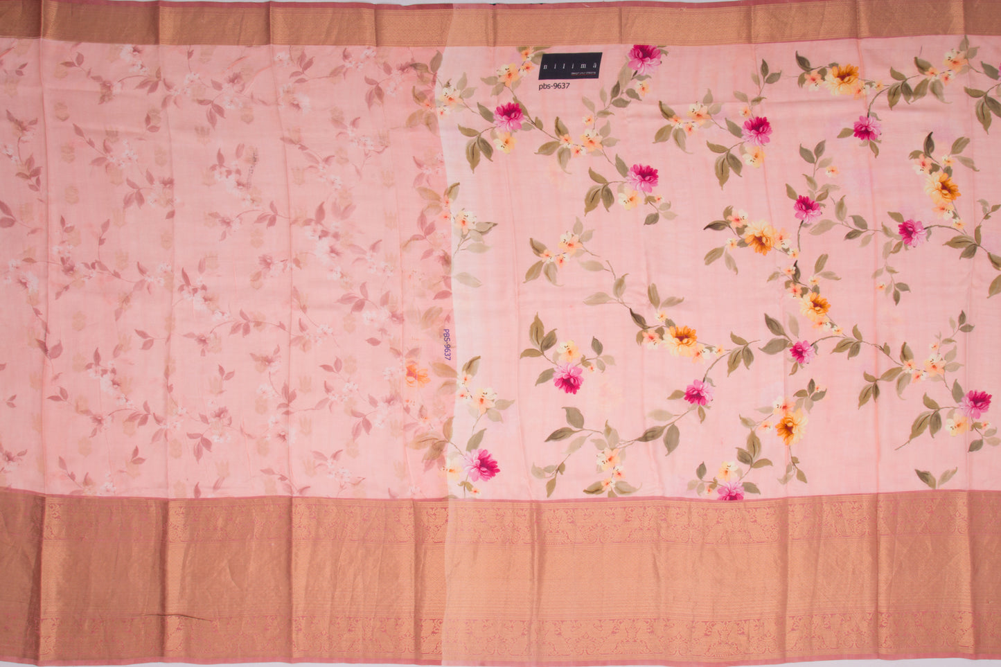 Kanchipuram Silk Floral Printed Pastel Pink Saree