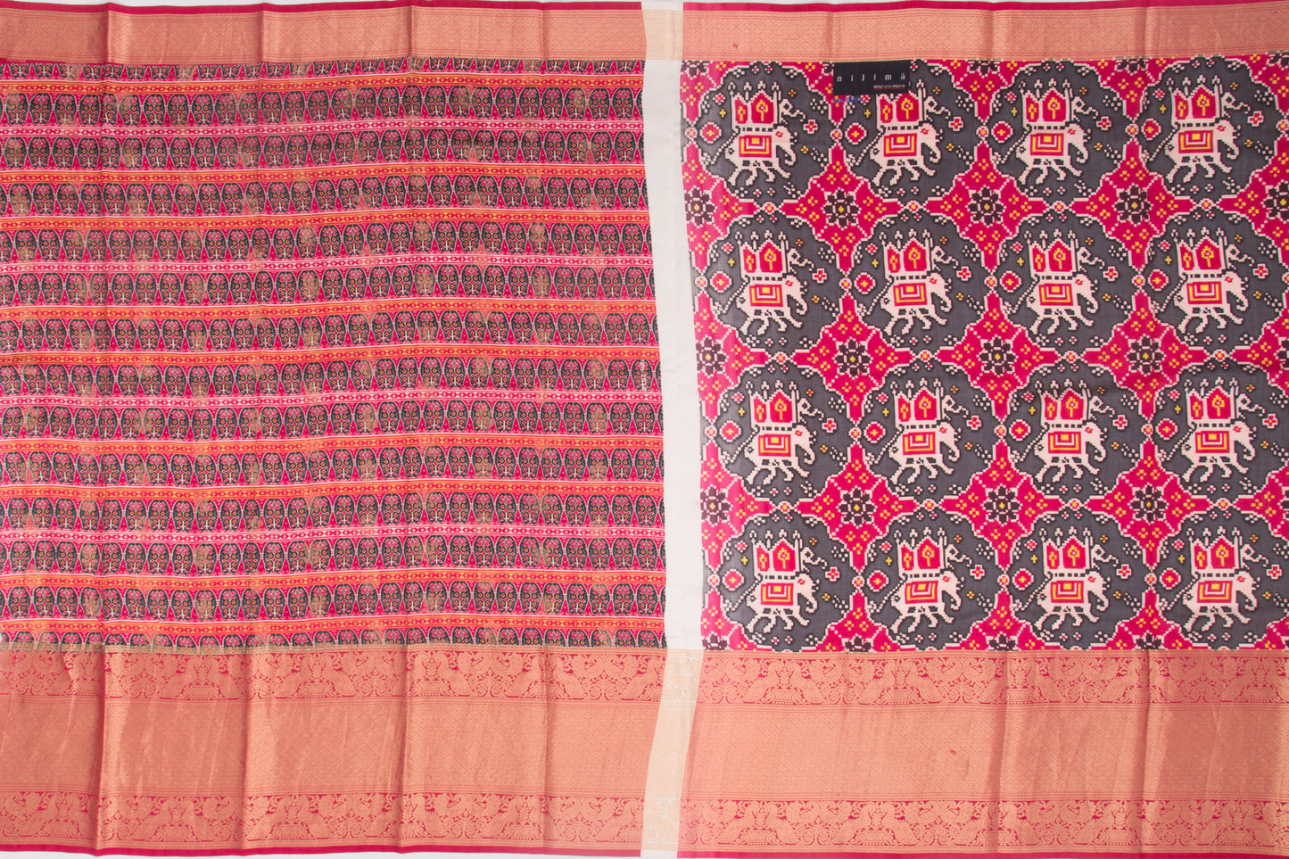 Kanchipuram Silk Printed Pink And Black Saree