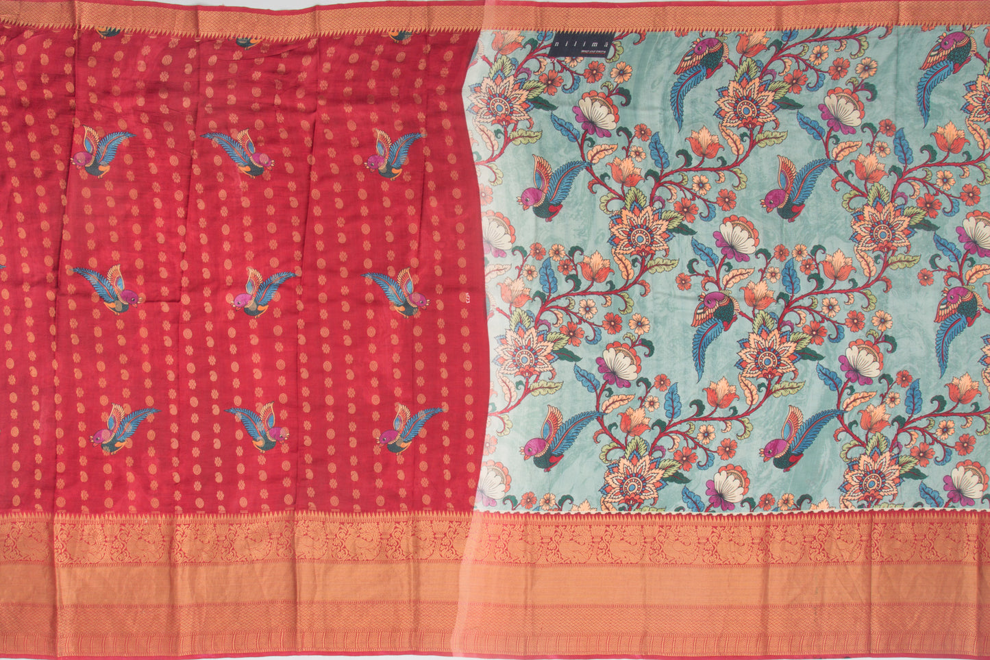 Kanchipuram Silk Floral Printed Pastel Blue Saree