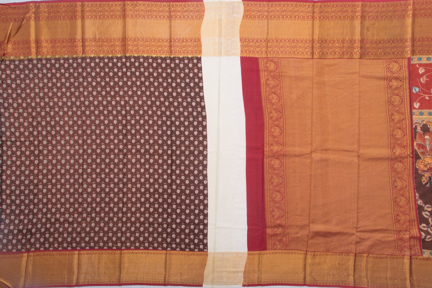 Kanchipuram Silk Floral Printed Brown Saree