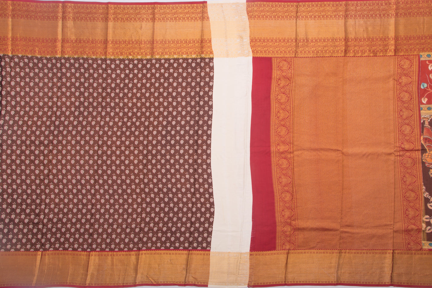 Kanchipuram Silk Printed Brown Saree
