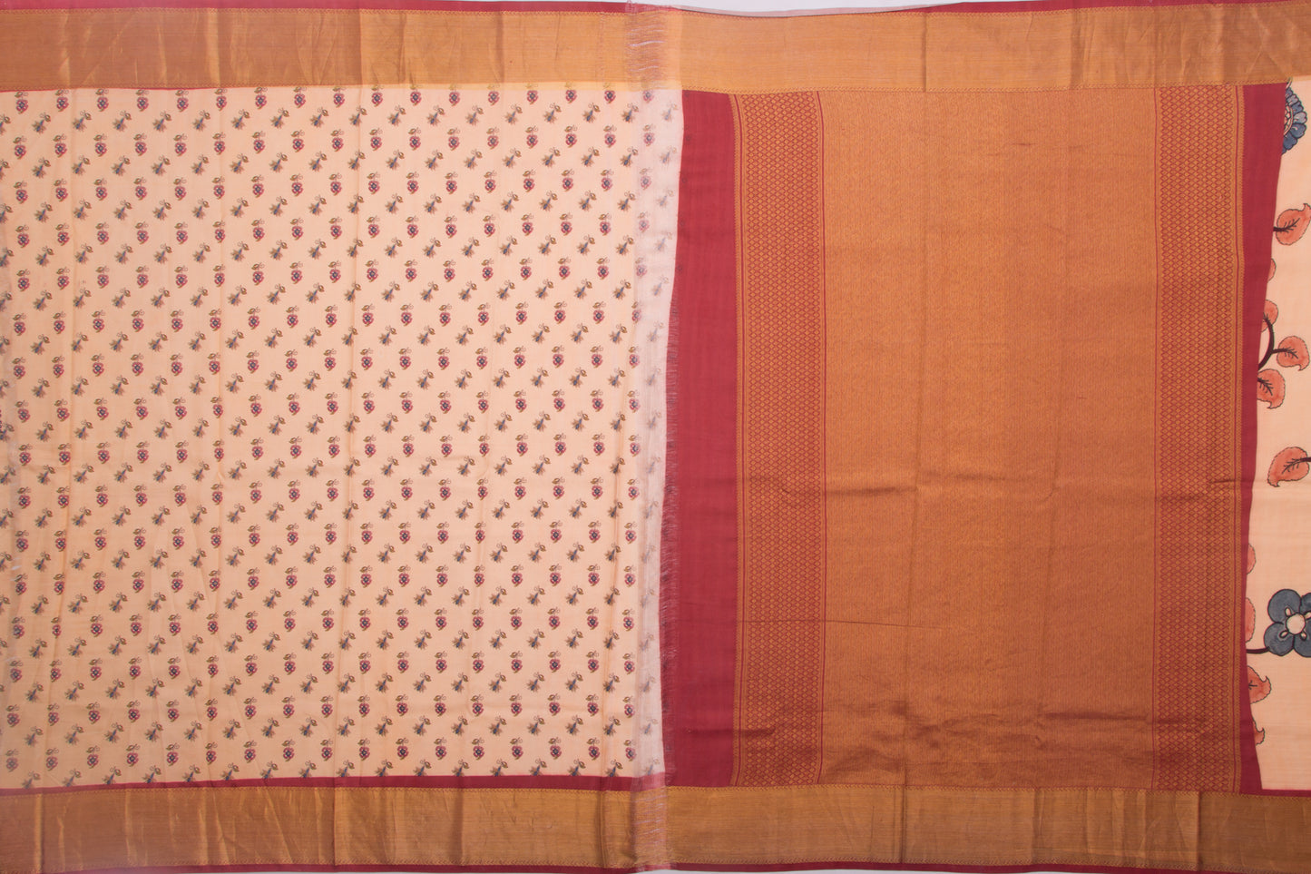 Kanchipuram Silk Floral Printed Orange Saree