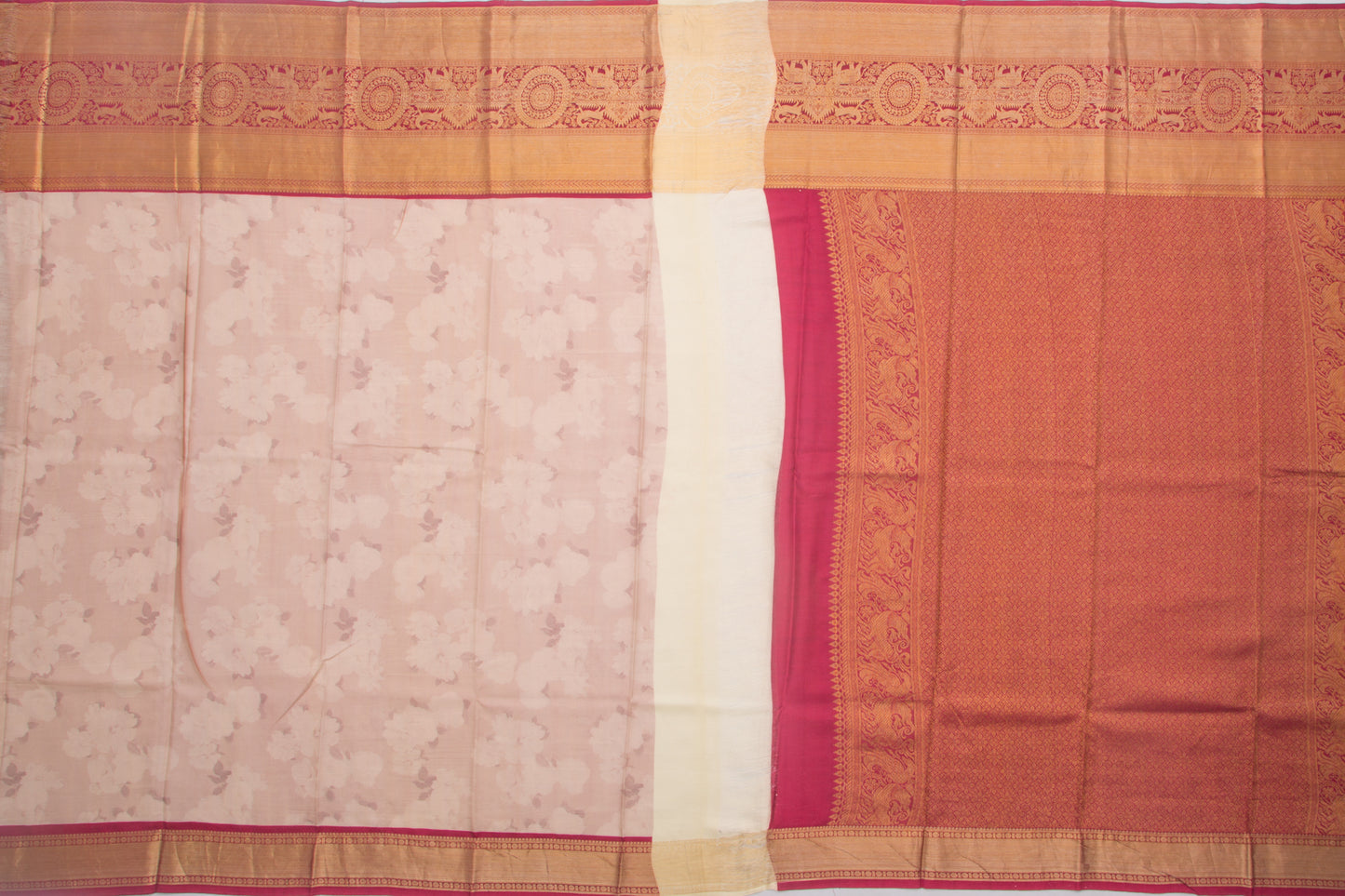 Kanchipuram Silk Floral Printed Beige Saree