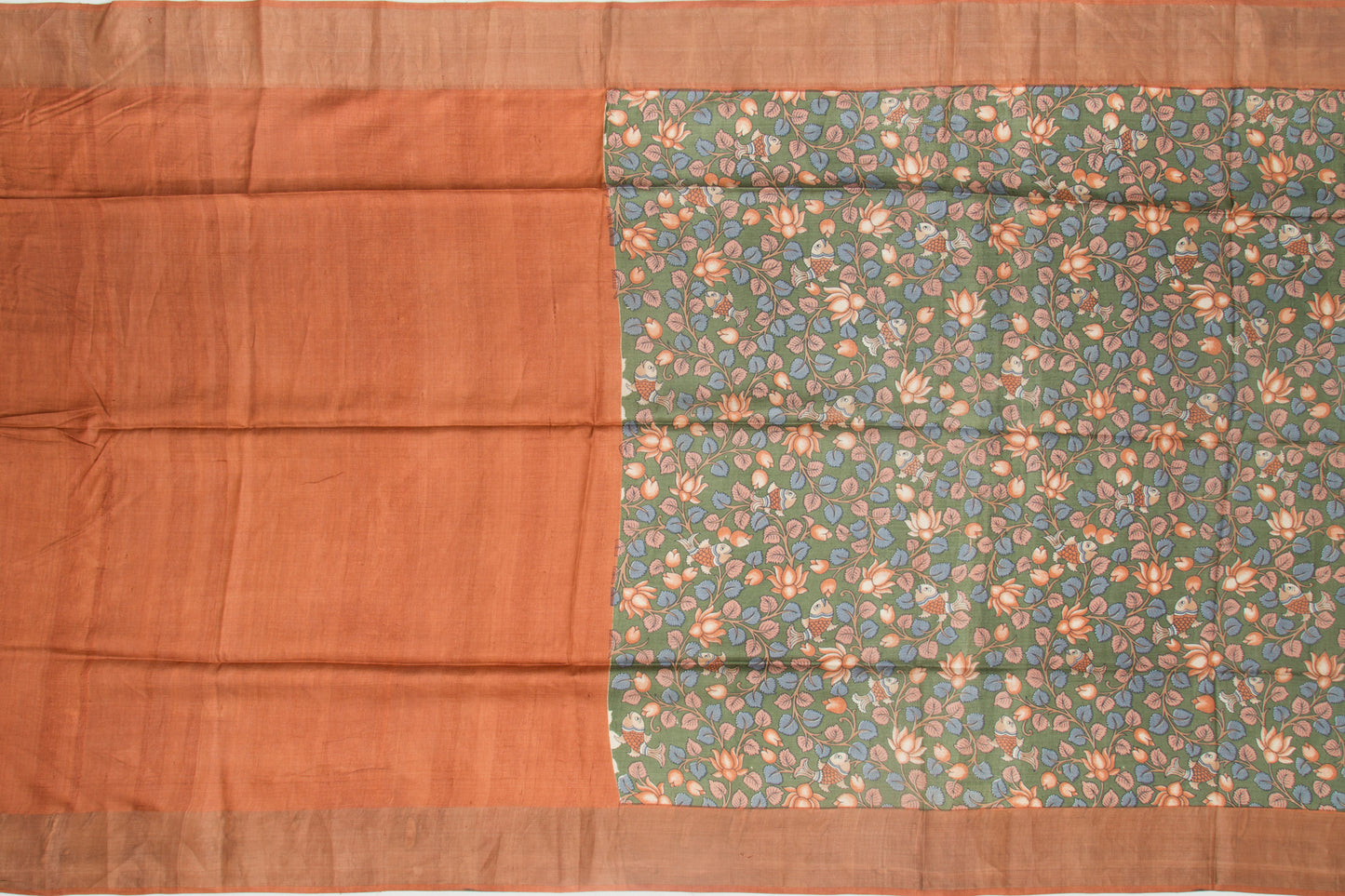 Soft Tussar Floral Printed Green Saree