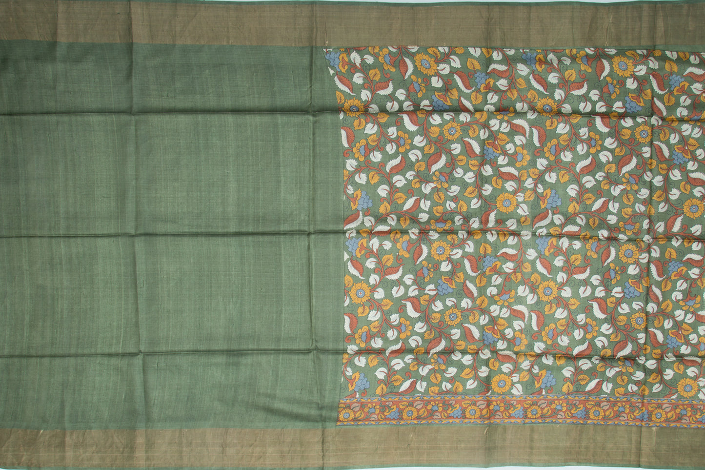 Soft Tussar Floral Printed Green Saree