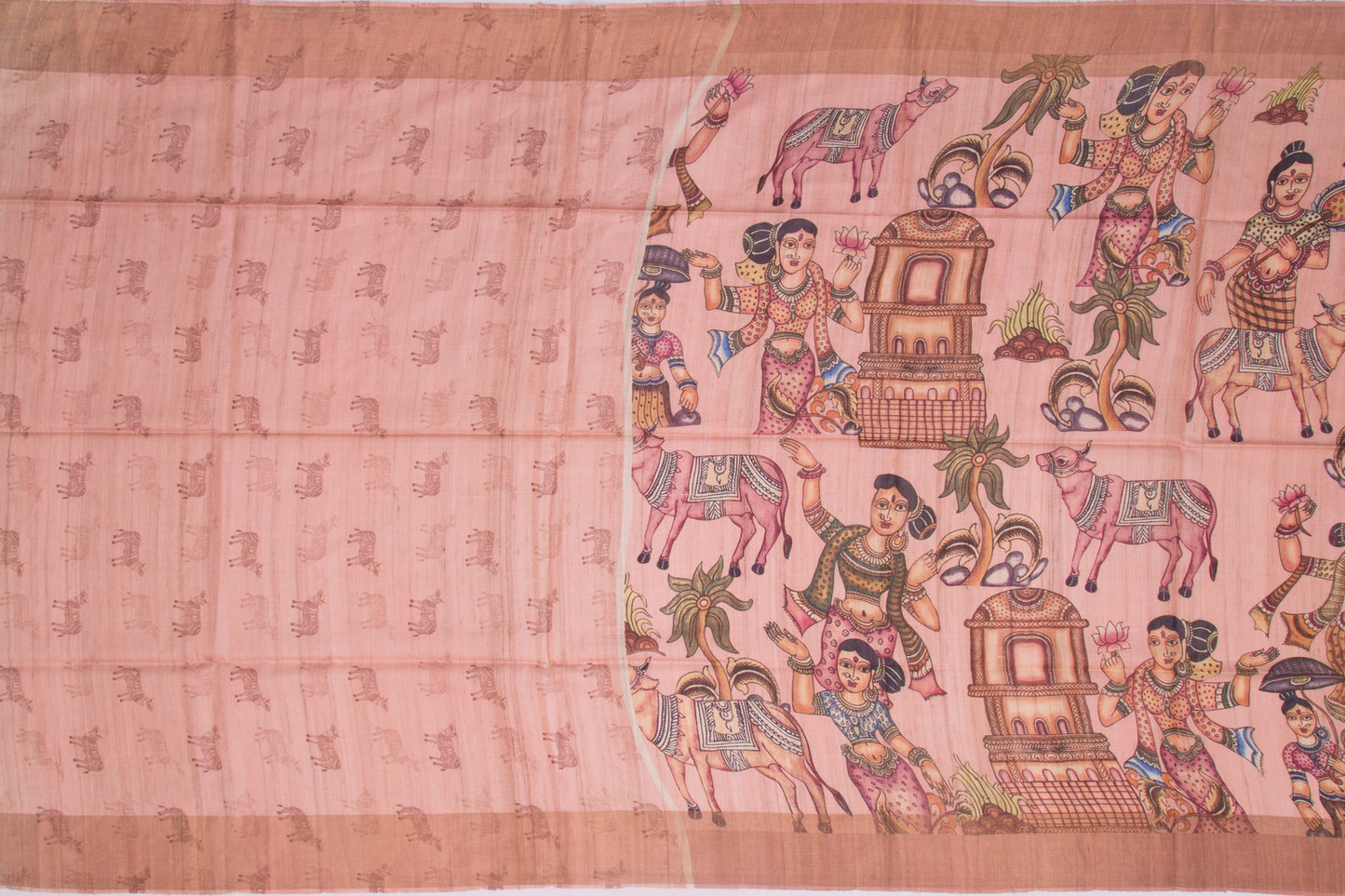 Soft Tussar Printed Peach Saree