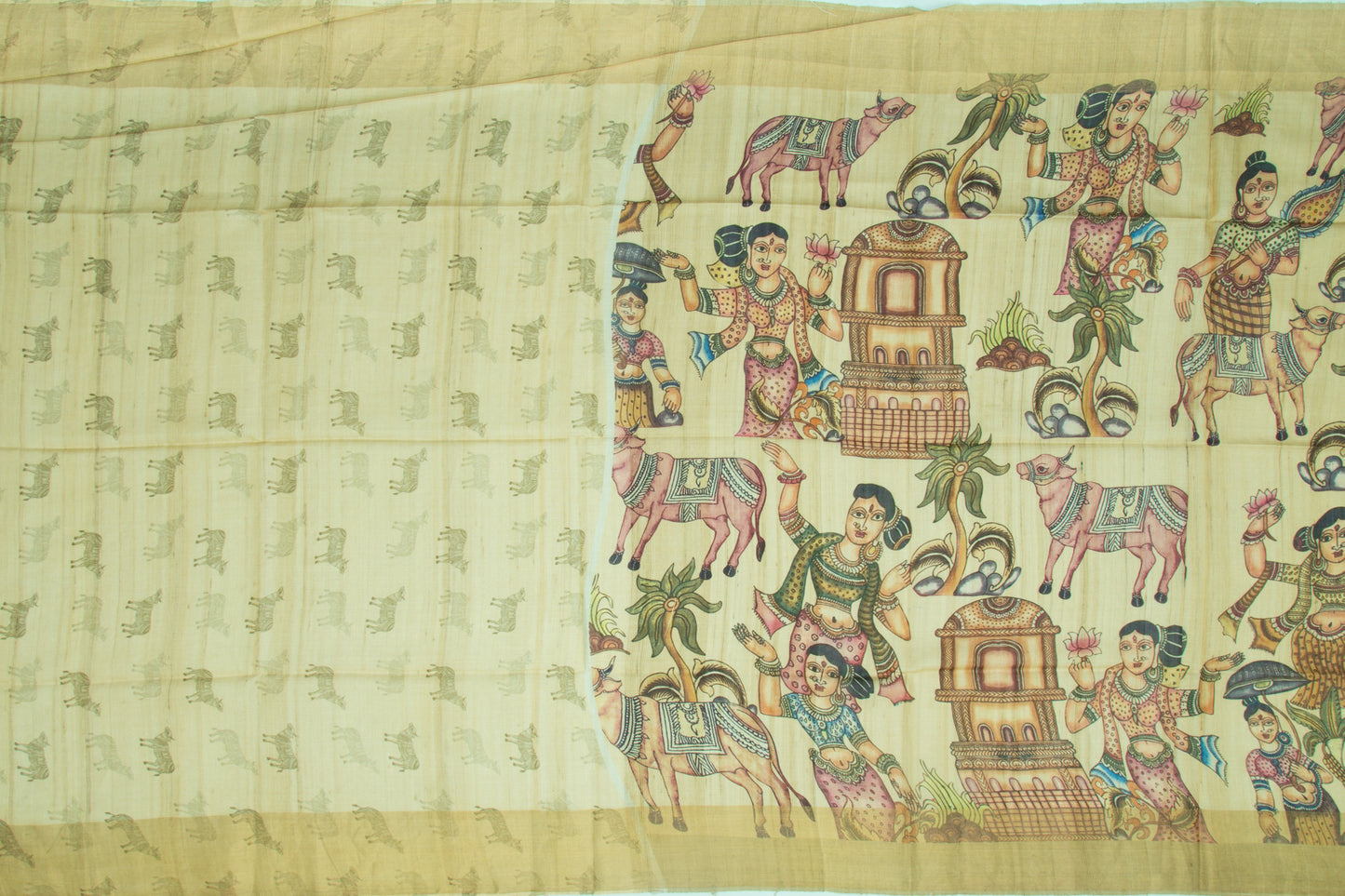 Soft Tussar Printed Pista Green Saree