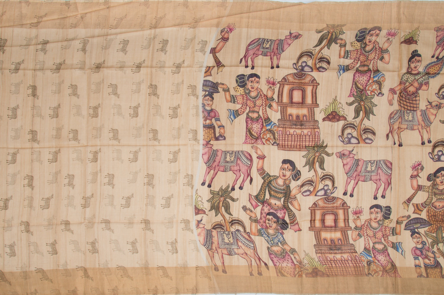 Soft Tussar Printed Beige Saree