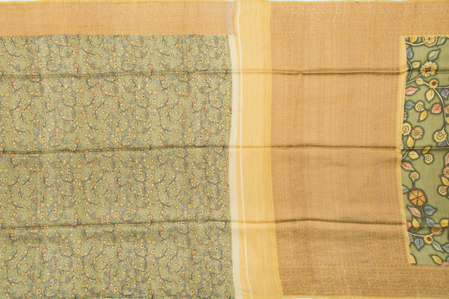 Tussar Floral Printed Green Saree