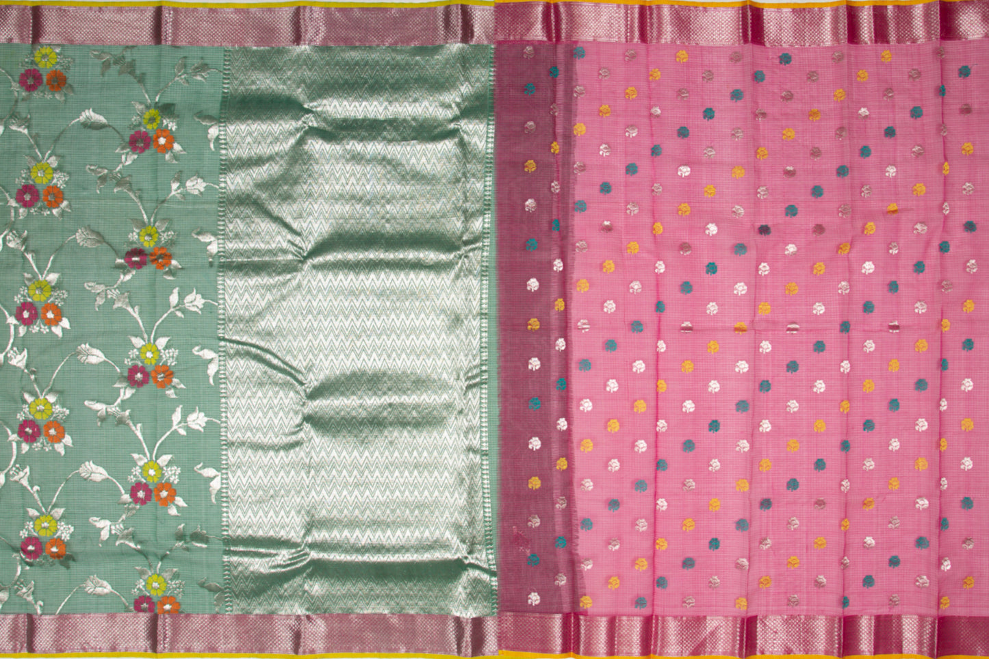 Kota Silk Jaal Dark Green Saree