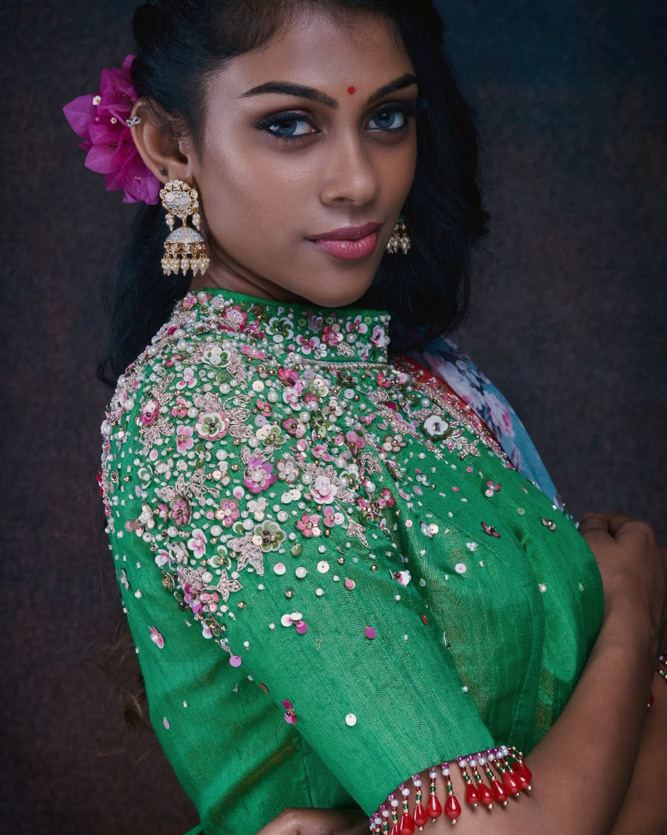 Kanchipuram Silk Horizontal Lines Maroon Lehenga With Organza And Tussar Fusion