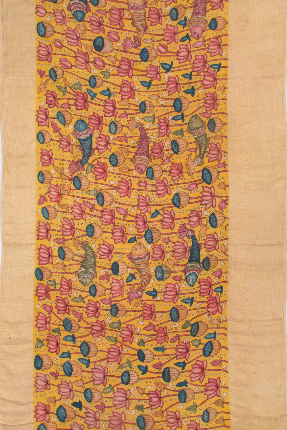 Kanchipuram Silk Kalamkari Yellow Saree