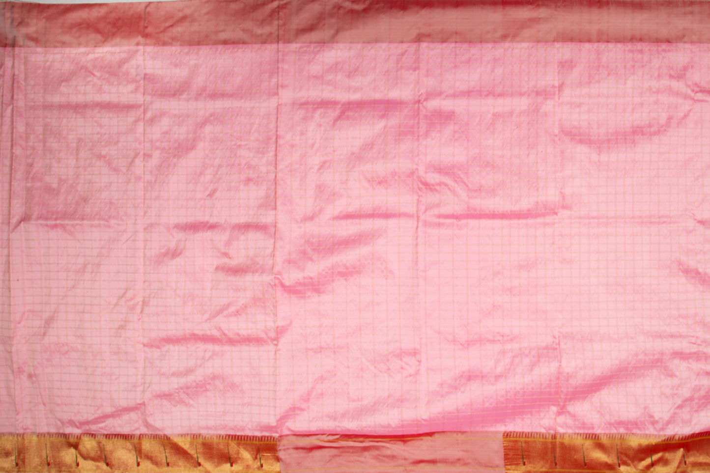 Paithani Silk Checks Baby Pink Saree With Muniya Border