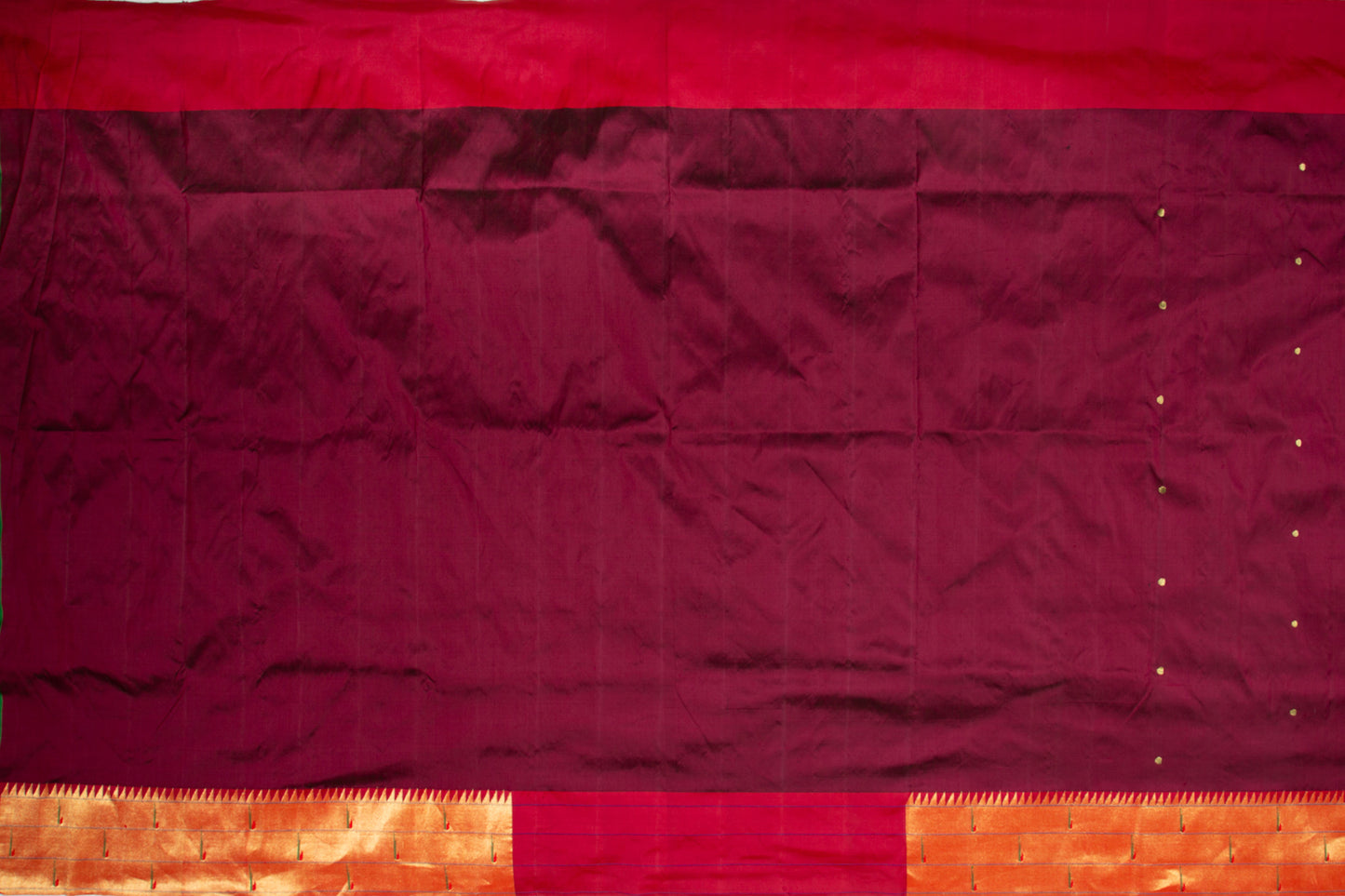 Paithani Silk Butta Maroon Saree With Triple Muniya Border