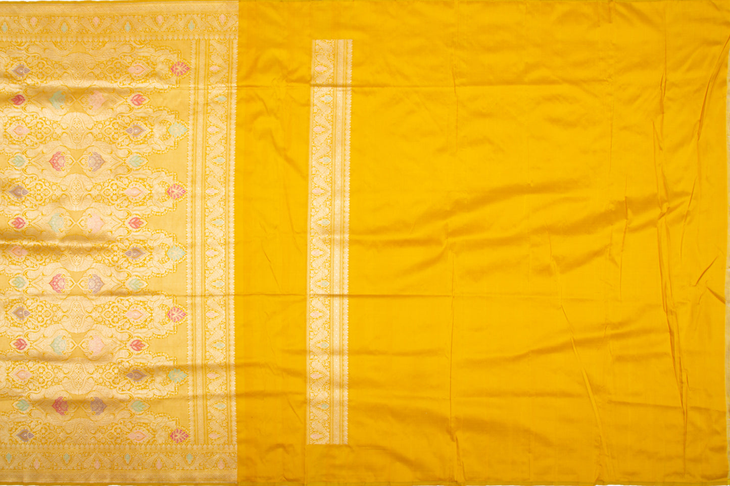 Banarasi Silk Kadwa Jaal Mustard Yellow Saree