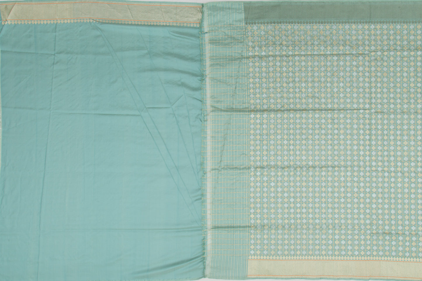 Banarasi Silk Kadwa Checks and Butta Pastel Green Saree