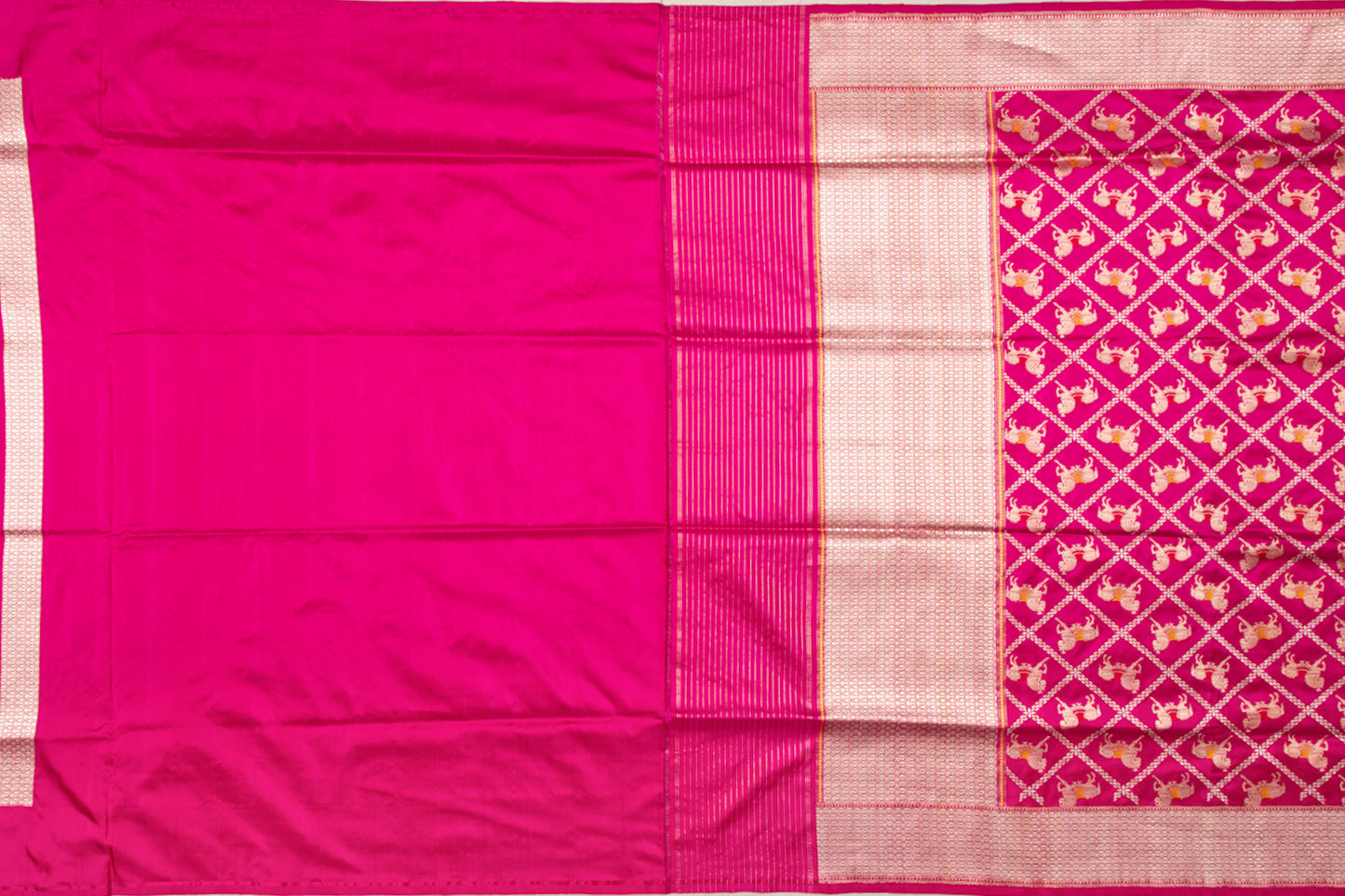 Banarasi Silk Criss-Cross Checks And Butta Pink Saree