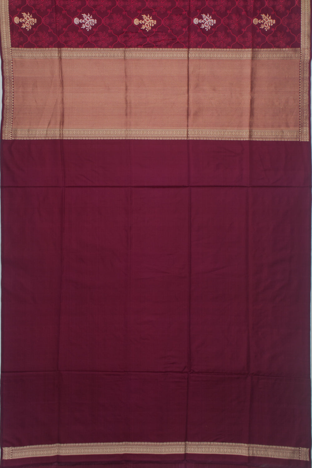 Banarasi Silk Tonchai And Butta Burgundy Saree