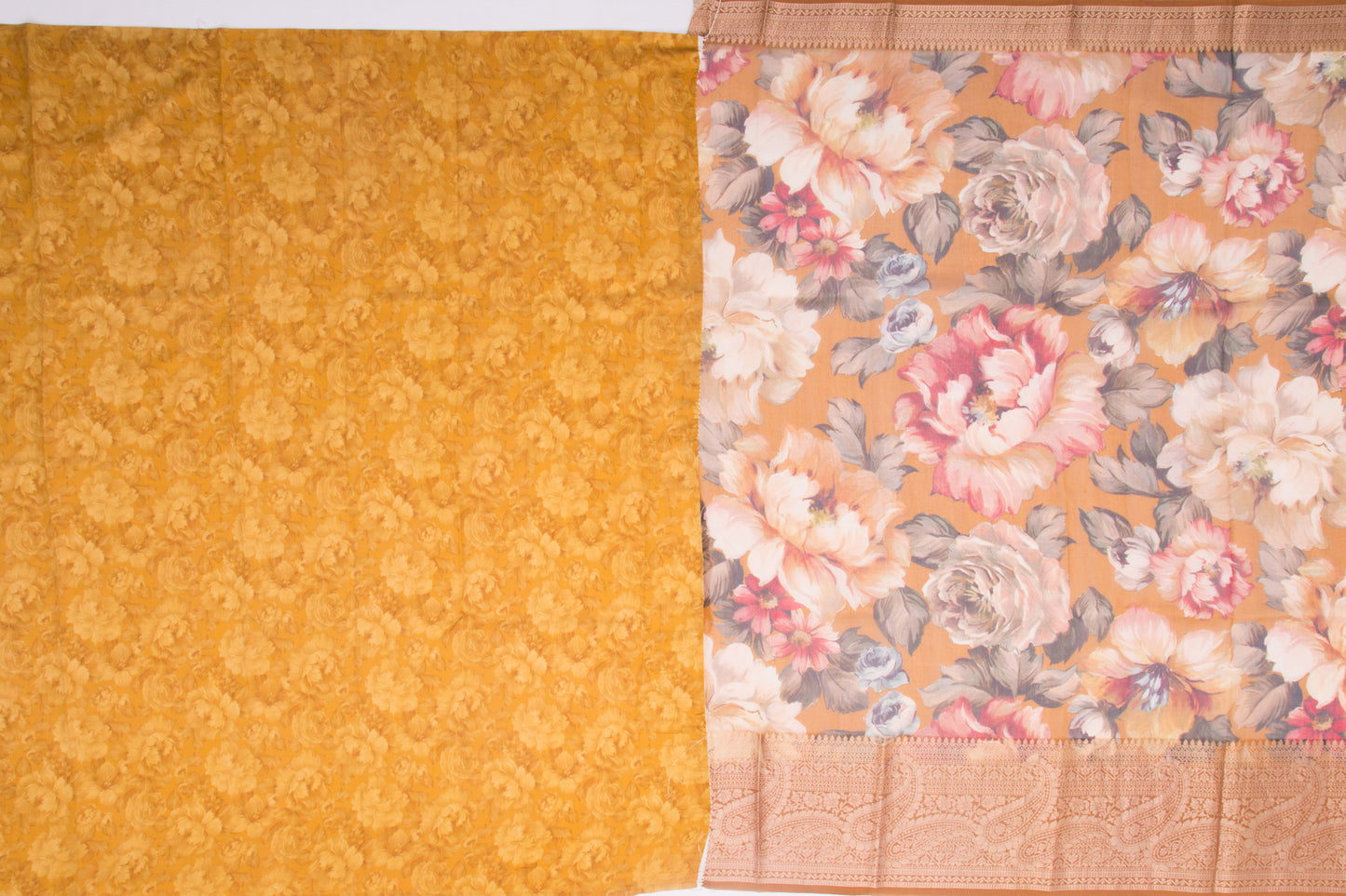 Organza Floral Printed Mustard Yellow Saree