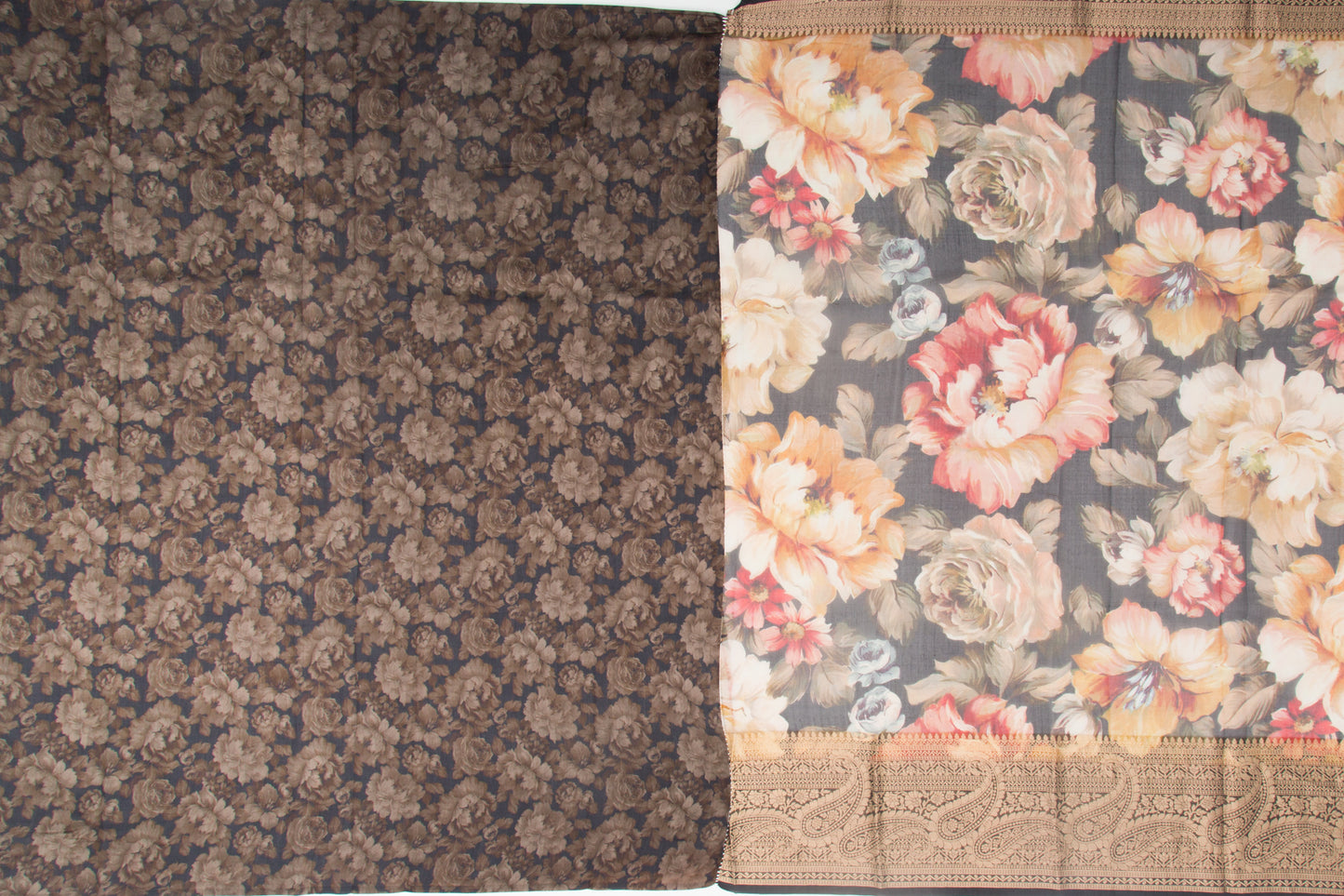 Organza Floral Printed Black Saree