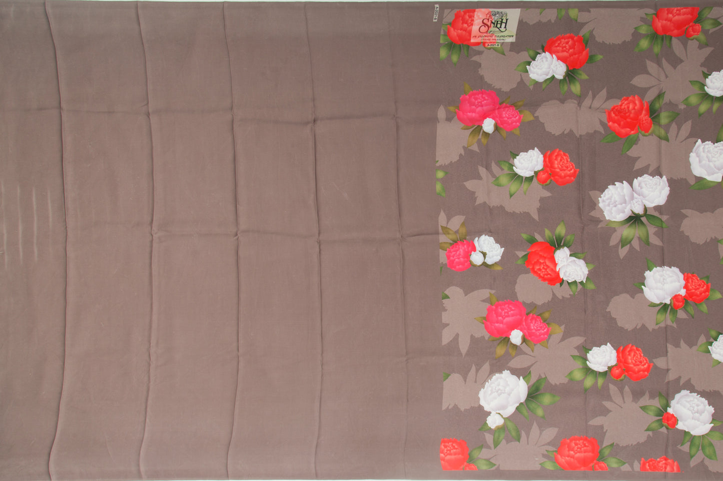 Satin Floral Printed Brown Saree