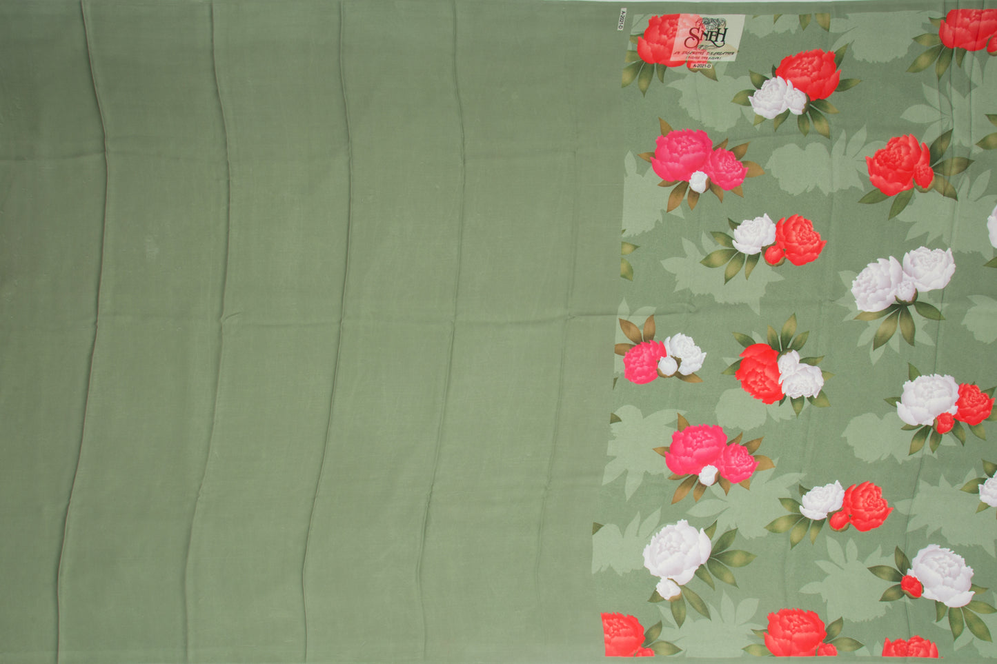 Satin Floral Printed Green Saree