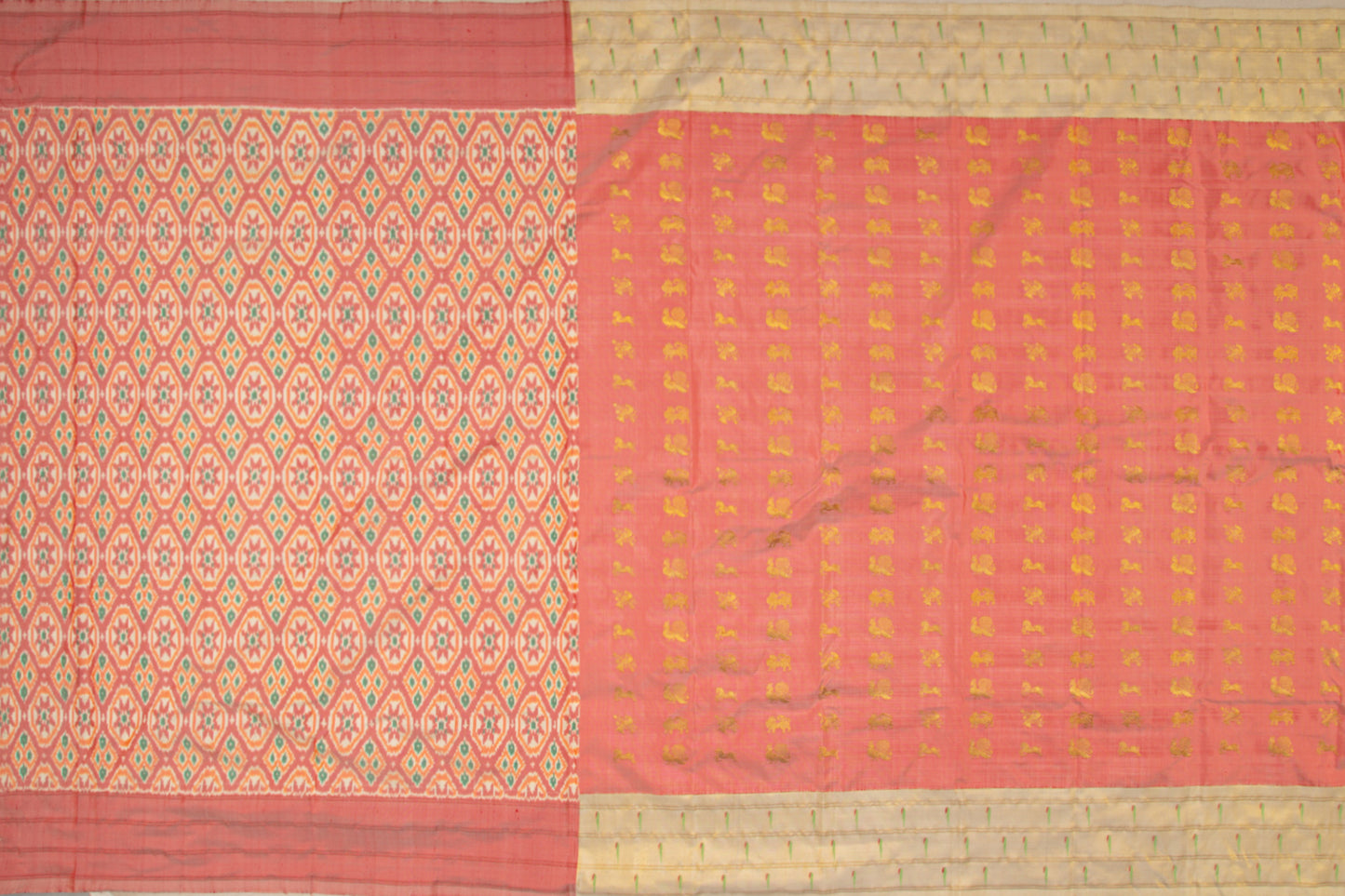 Kanchipuram Silk Butta Peach Saree With Attached Paithani Border
