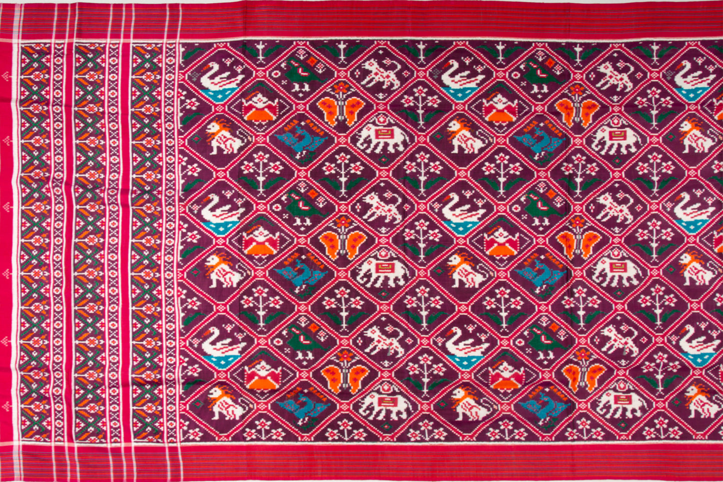 Patan Patola Silk Double Ikat 9 Figure Burgundy Saree