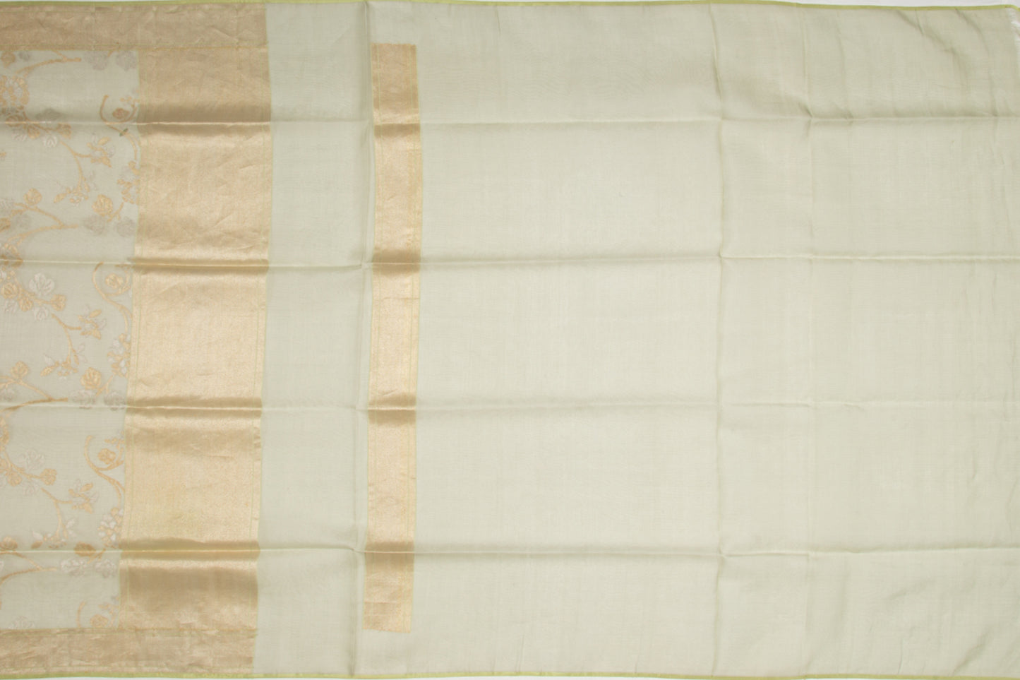 Banarasi Kora Organza Jamdani Pista Green Saree