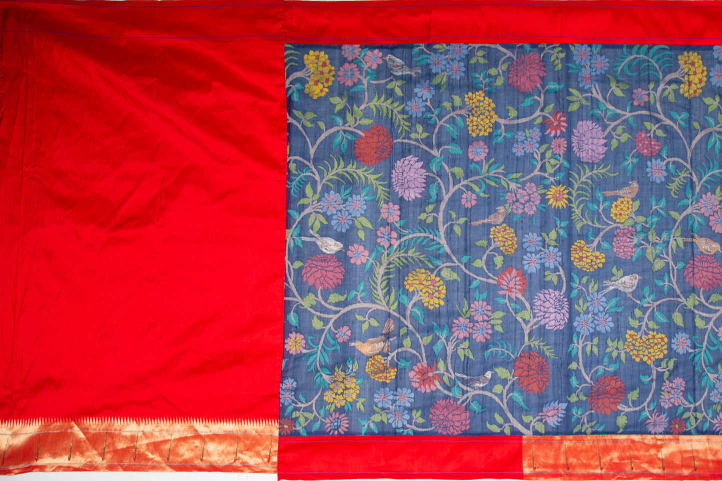 Ponduru Cotton Jamdani Blue Saree With Attached Paithani Muniya Border