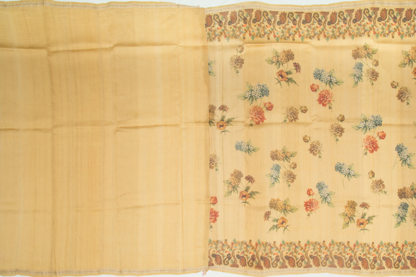 Tussar Floral Printed Yellow Saree