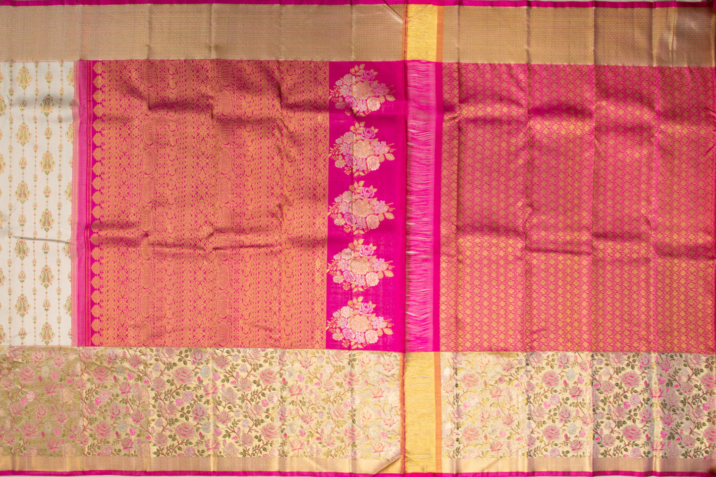 Kanchipuram Silk Brocade Cream Saree