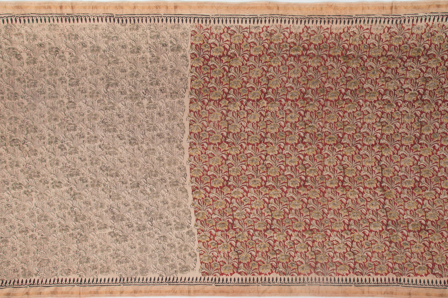 Handspun Cotton Floral Printed Red Saree