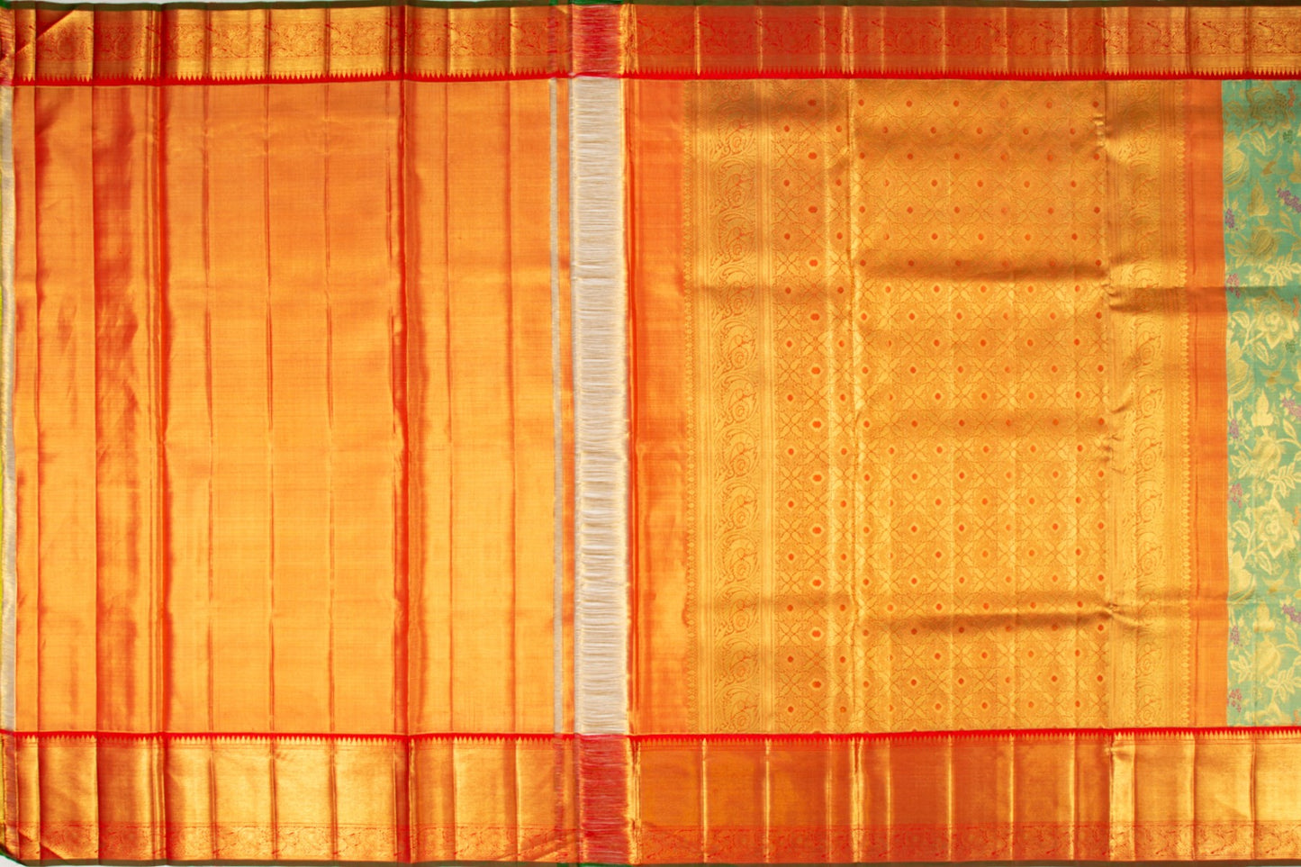 Kanchipuram Silk Tissue Jaal Sea Green Saree