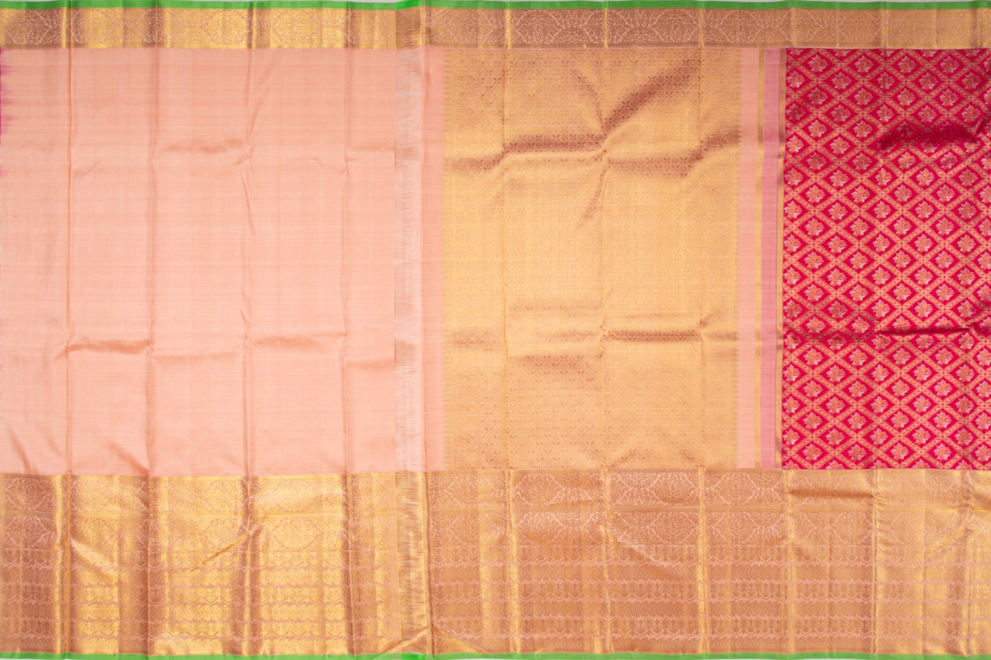 Kanchipuram Silk Criss-Cross Checks And Butta Pink Saree