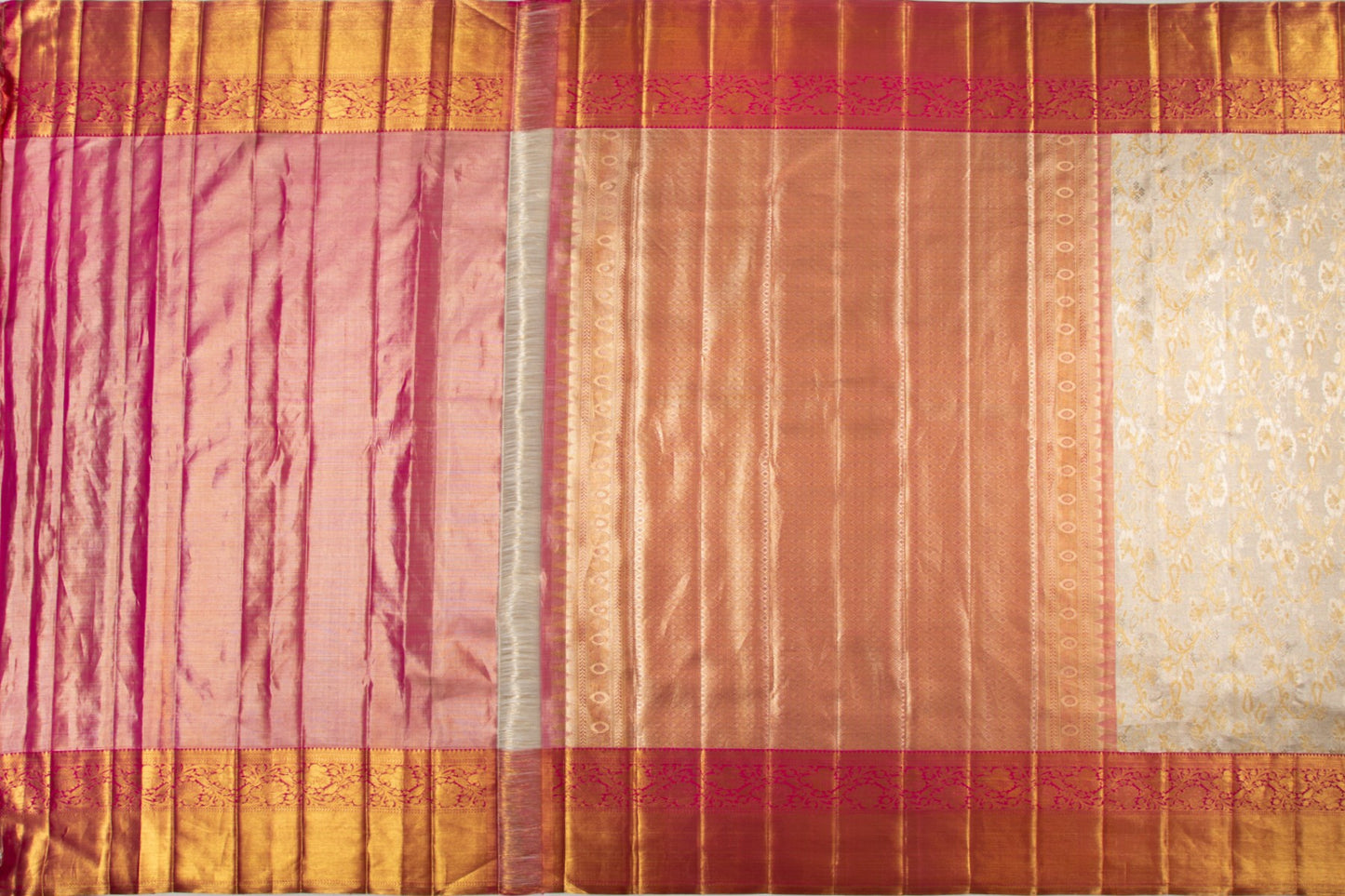 Kanchipuram Silk Tissue Jaal Silver Saree