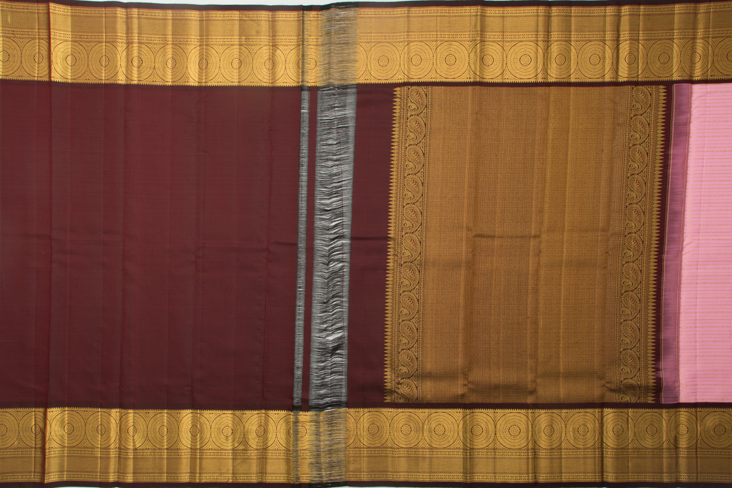 Kanchipuram Silk Horizontal Lines Baby Pink Saree