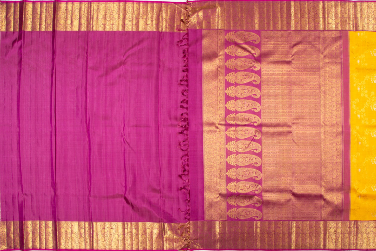 Kanchipuram Silk Jaal Yellow Saree