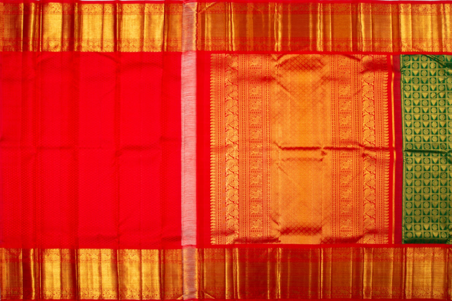 Kanchipuram Silk Checks And Butta Green Saree
