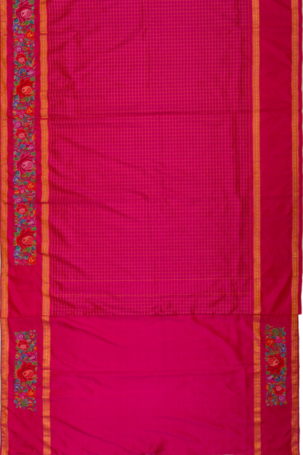 Kanchipuram Silk Checks Pink Saree With Petite Point