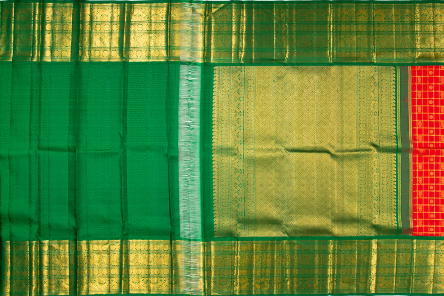 Kanchipuram Silk Checks And Butta Red Saree