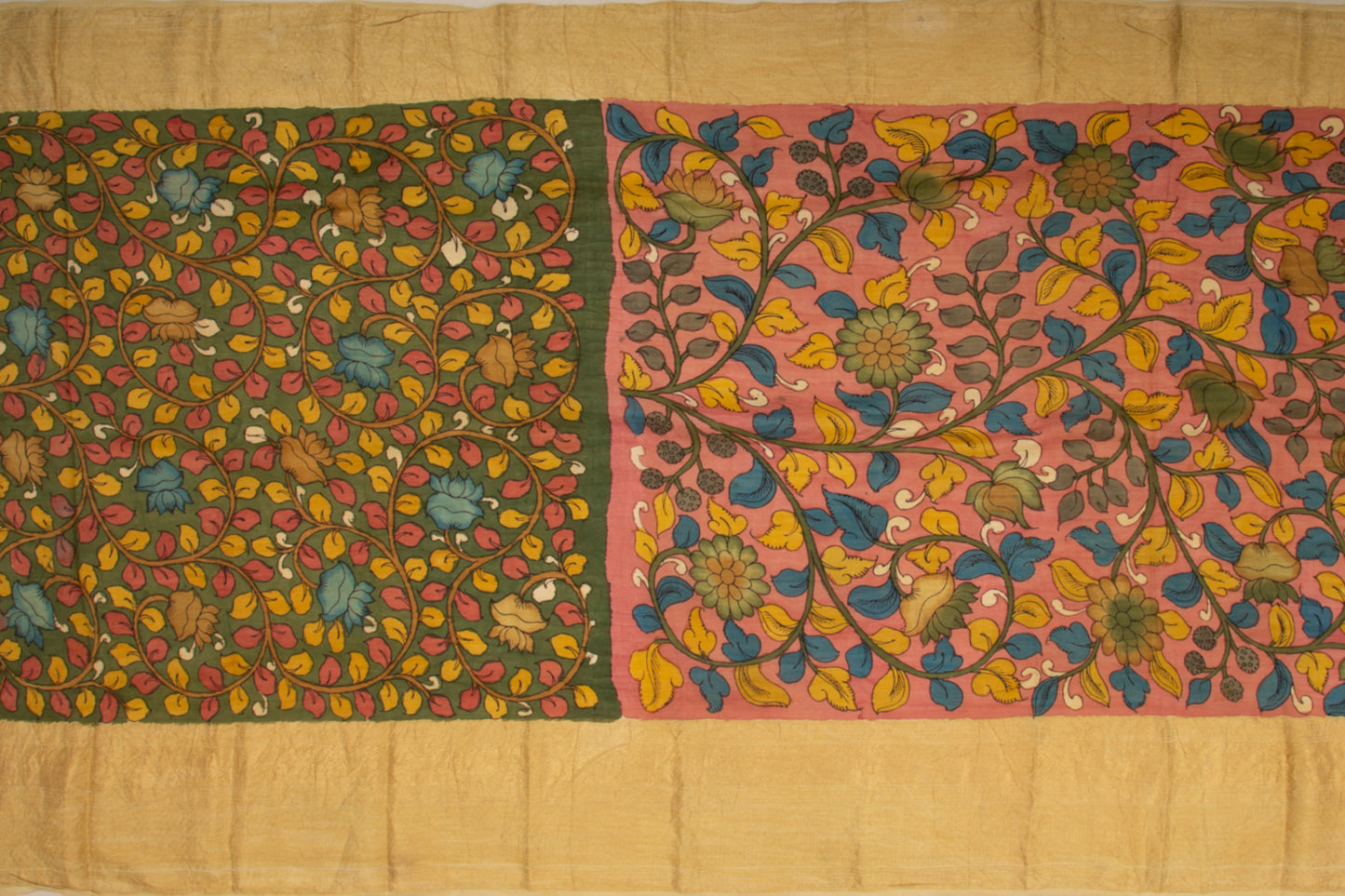 Kanchipuram Silk Kalamkari Peach Saree