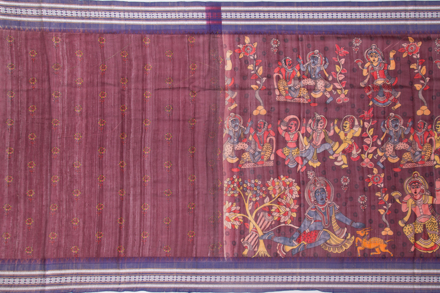 Tussar Printed Brown Saree With Vidarbha Border