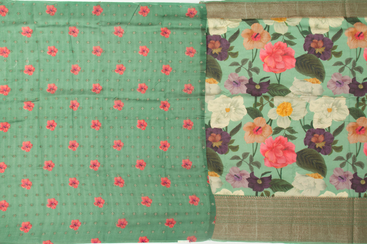 Chanderi Silk Floral Printed Green Saree