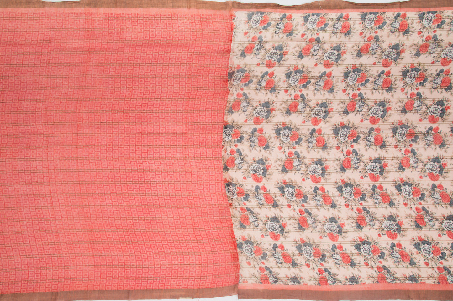 Linen Floral Printed Cream Saree